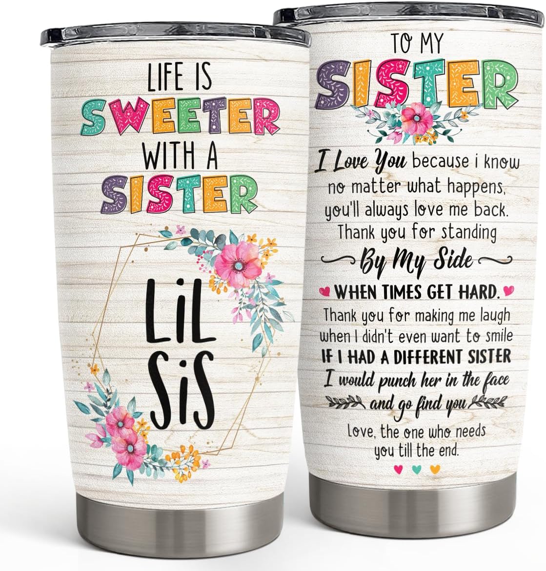 SANDJEST Sister Gifts 20oz Stainless Steel Insulated Travel Mug, Gifts for Women, Girls, Birthday, Christmas