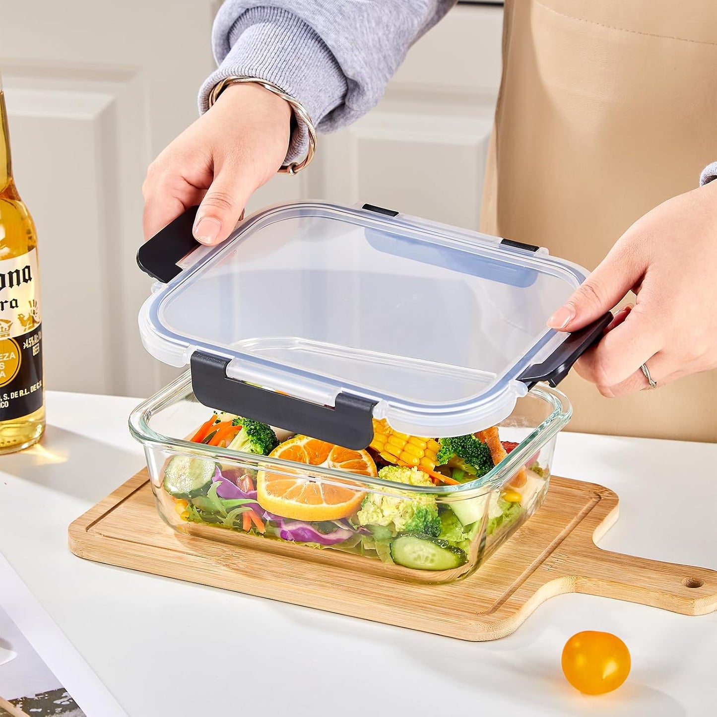 8-Piece 36oz Glass Meal Prep Container Set Clear Glass Food Storage Containers Set, Airtight Food Storage Containers for Coffee, Sugar, Flour, Spices, BPA-Free