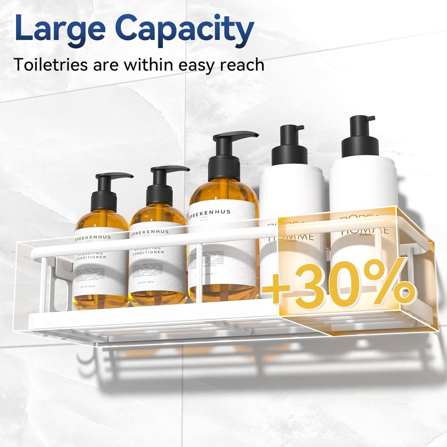 YASONIC Shower Caddy Adhesive, No Drill Bathroom Shower Organizers, with Removable Hooks and Soap Holder, Rust Proof Shower Shelves, Wall-Mounted Shower Holder, White, 3 Pack, YS-K-419E