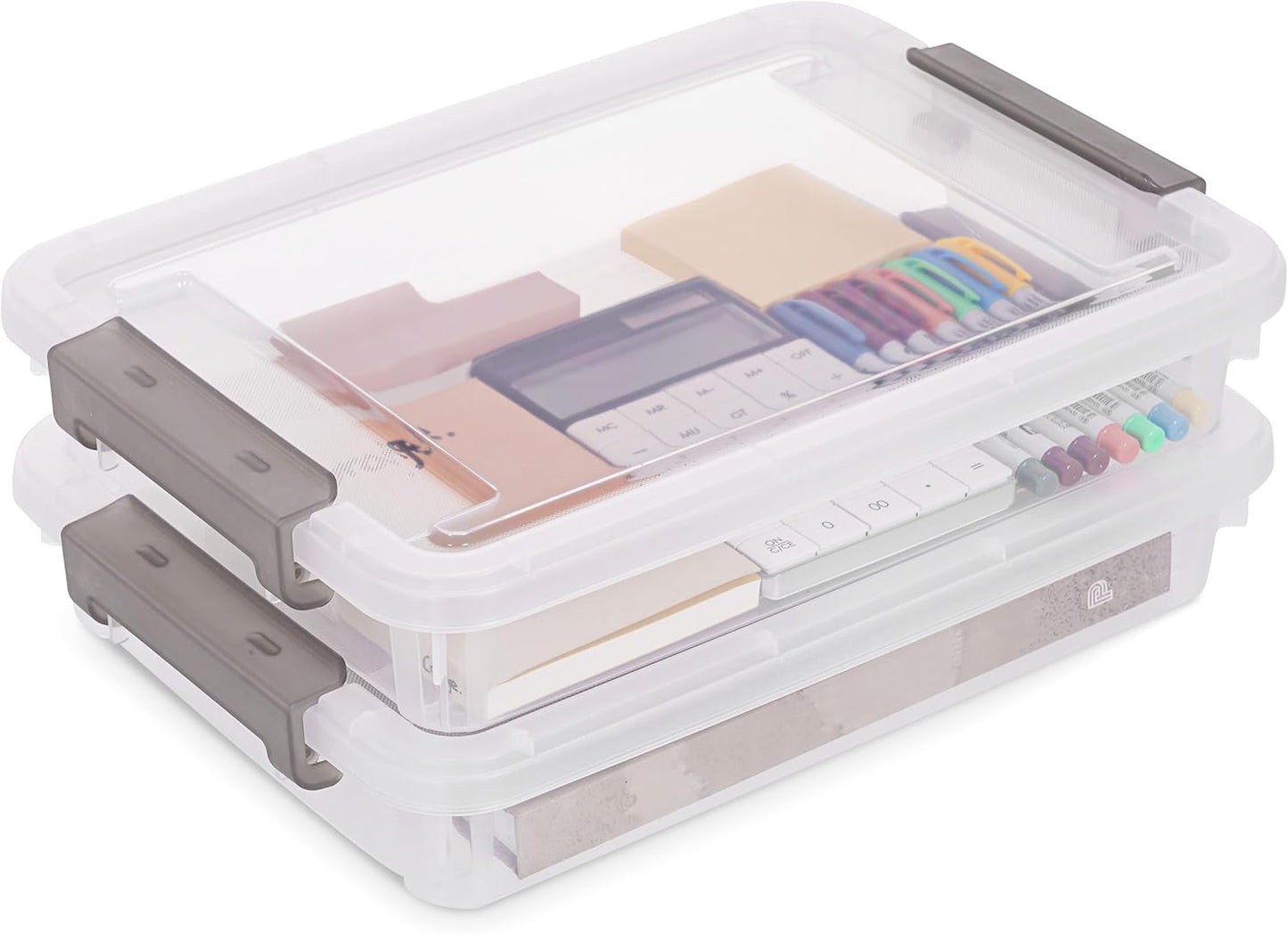 Citylife 2PCS Plastic Storage Bins, Stackable Portable Project Case Clear File Box, Versatile Craft Storage for Office, Kitchen, Bathroom and School Supplies, A4 Paper