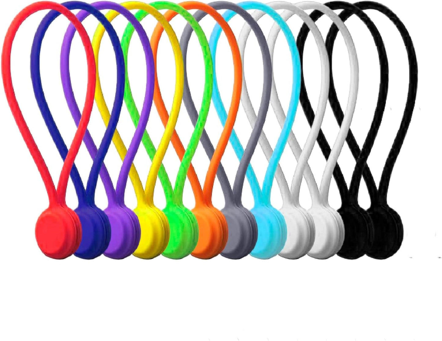 Magnetic Cable Management Organizer | 12 Pack Reusable Cable Ties & Cord Holder with Magnetic Clips | Silicone Cable Ties & Cord Keeper for Smart Home Gadgets, Assorted Colors