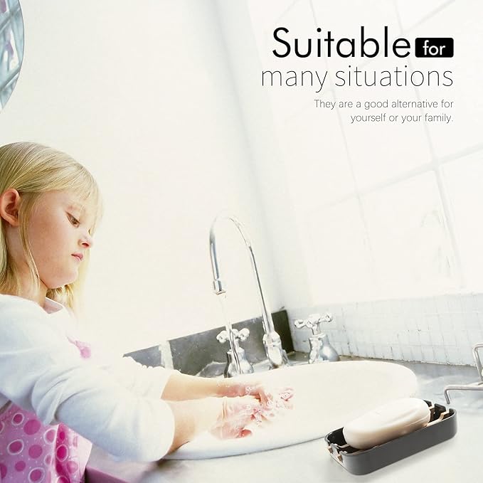 Bamboo Soap Dishes, 2-Pack Black Holder for Bathroom & Shower