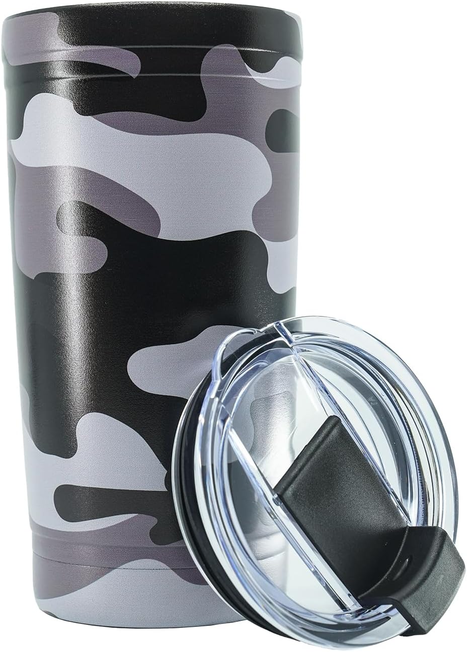 Military Gift Shop Black Camo 20oz Insulated Steel Tumbler with Leakproof Lid-Stainless Steel Vacuum Coffee, Double Wall, Thermal Travel Mug