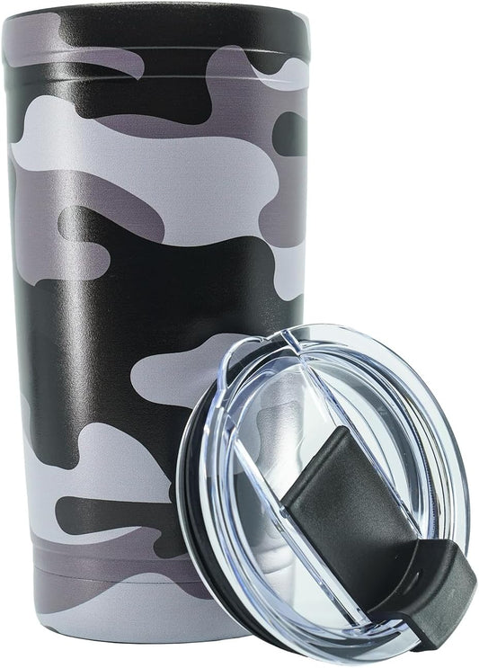 Military Gift Shop Black Camo 20oz Insulated Steel Tumbler with Leakproof Lid-Stainless Steel Vacuum Coffee, Double Wall, Thermal Travel Mug