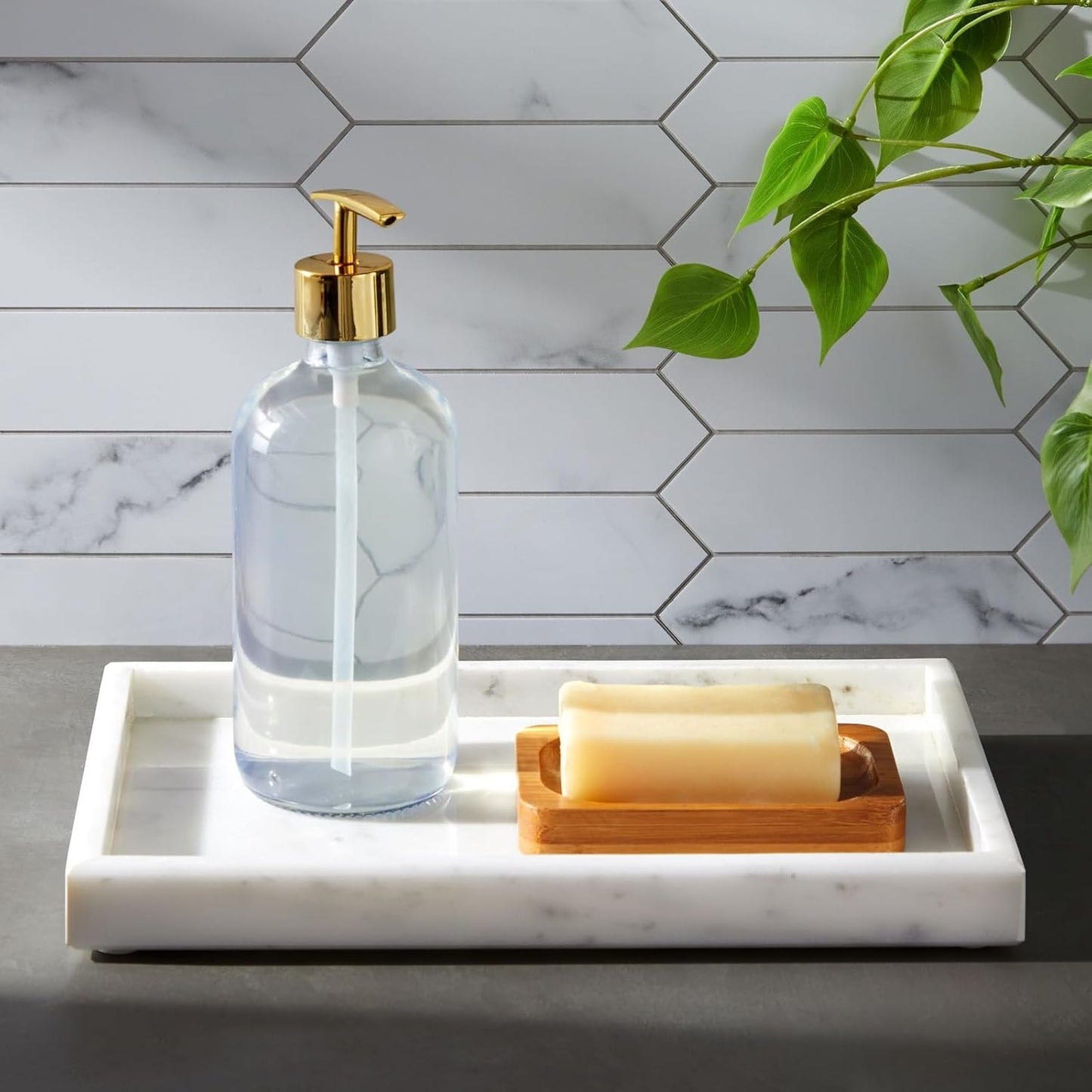 Juvale Large Marble Vanity Tray - Jewelry & Cosmetic Organizer with Drawer Organizer - Bathroom Display with Soap Tray - Home Accent Piece with Marble Decor - 11.7 x 7.7 x 1.1 in White