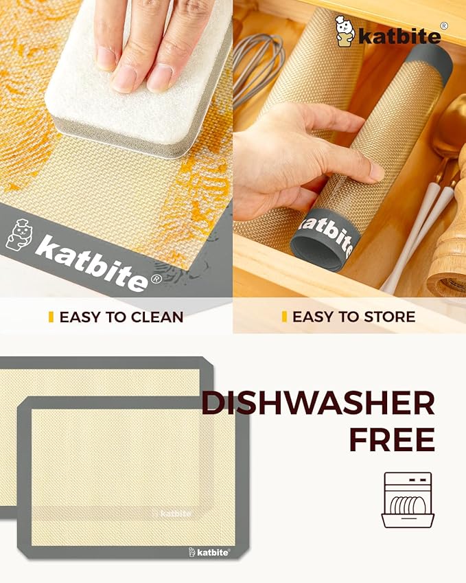 Silicone Baking Mat, Katbite Large Baking Mat Set of 3-2 Half Sheets Mats (11 5/8" x 16 1/2") + 1 Quarter Baking Sheets, Reusable & Nonstick Bakeware Mats for Cookies, Macarons, Bread and Pastry