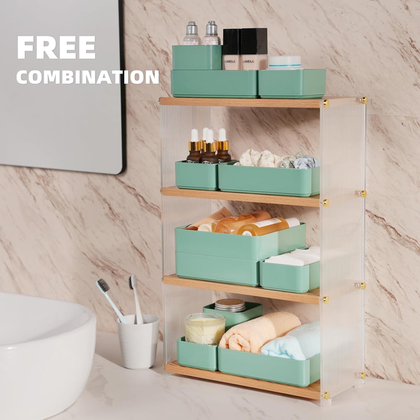 CHANCETSUI 11-Piece Stackable Drawer Organizer Set, Multi-size Desk Drawer Organizer Trays Vanity Storage Bins for Storing Makeup, Stationery, Utensils in Bathroom Dresser, Office and Kitchen