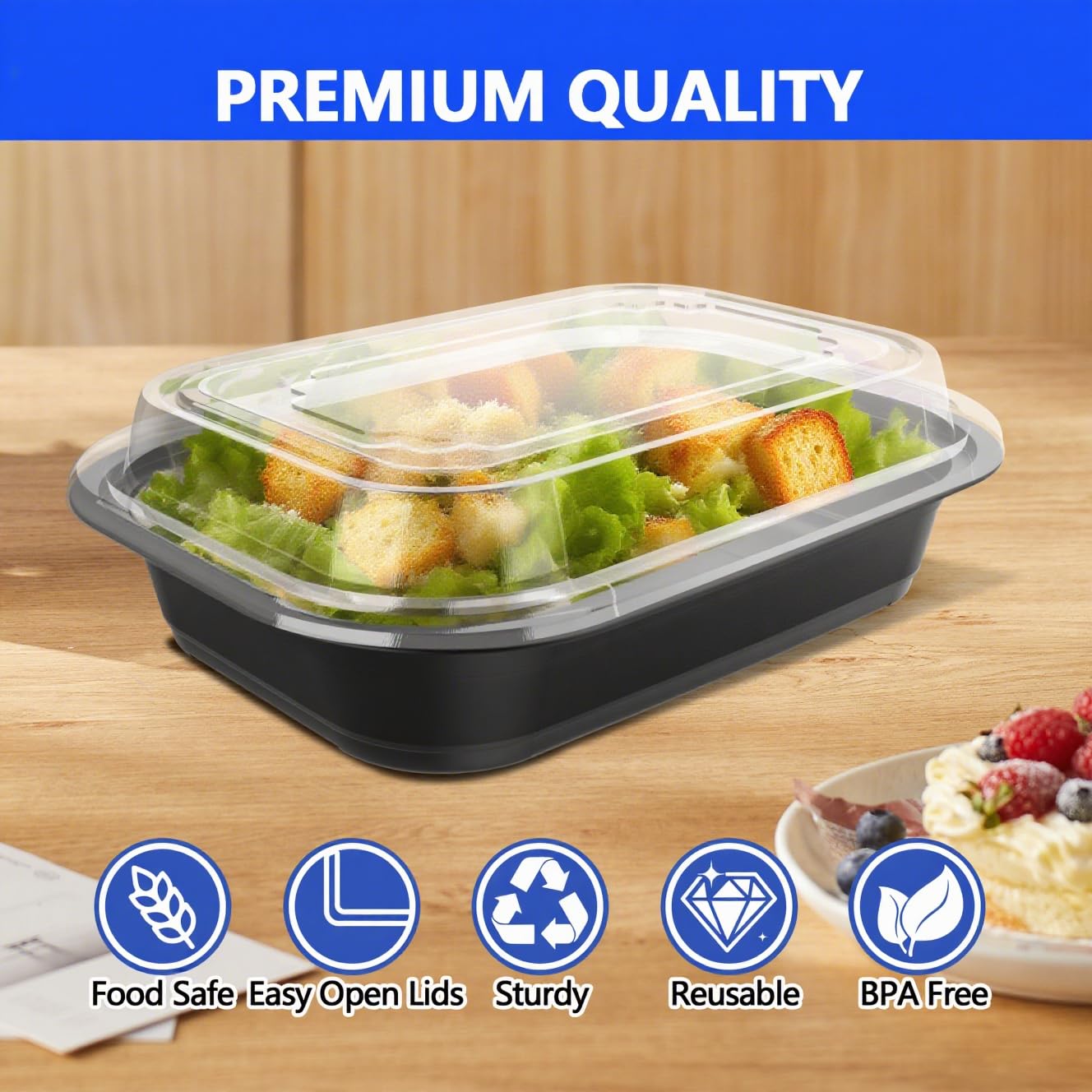 50 Pack (100-Piece) - 28oz Meal Prep Containers Salad & Snack Storage for Lunch | BPA Free & Leakproof Food Containers | To Go Take Out Plastic Bento Box | Microwave, Freezer, Dishwasher Safe