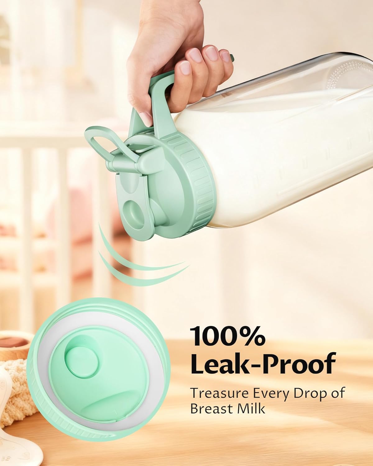 64oz Glass Breast Milk Pitcher with Lid & Pour Spout, 2 Quart Airtight Leakproof BreastMilk Fridge Storage Container - Wide Mouth, Dishwasher Safe Formula Pitcher with Handle