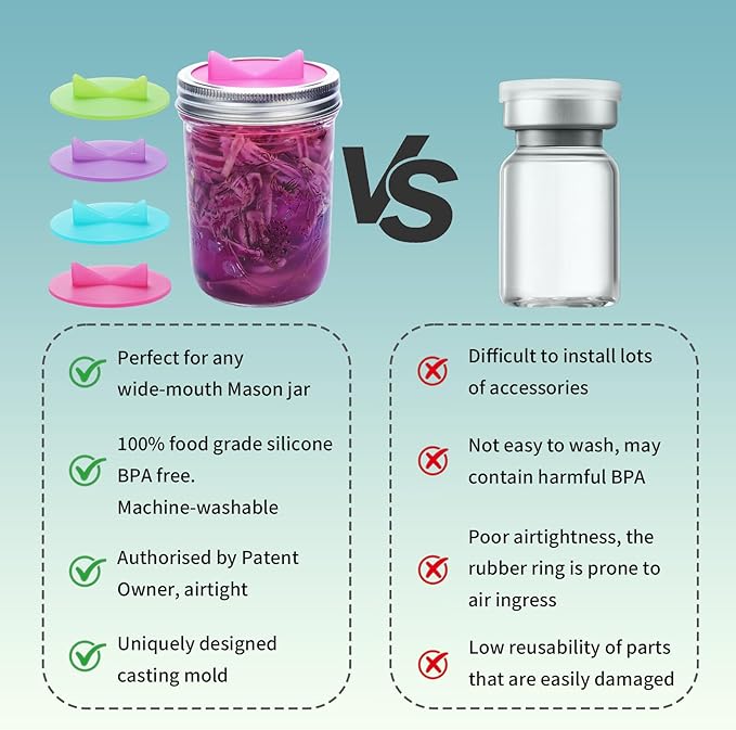 4 Pack Mason Jar Fermentation Lids Silicone Airlock Lids for Wide Mouth Mason Jars (AirLock)