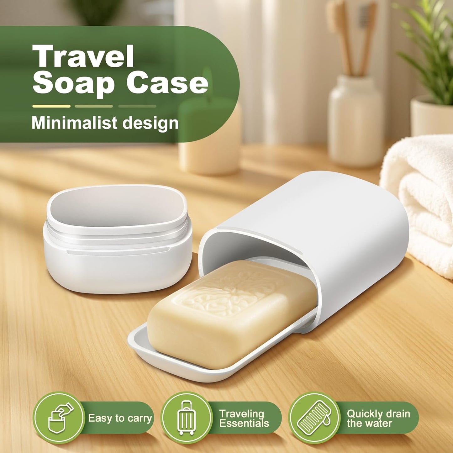 Travel Soap Case soap Holder,Leak Proof Soap Holder with Silicone Sealed lid,Keep Dry with Drainage Tray,Soap Dish for Travel, Gym, Bathroom, Outdoor, Camping, School(White)