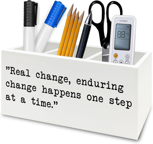 Inspirational Gifts Pen Pencil Holder Organizer for Desk, Inspirational Gifts for Women Men Wooden Box Signs Decorations for Home Office Desk Tabletop, Motivational Decor