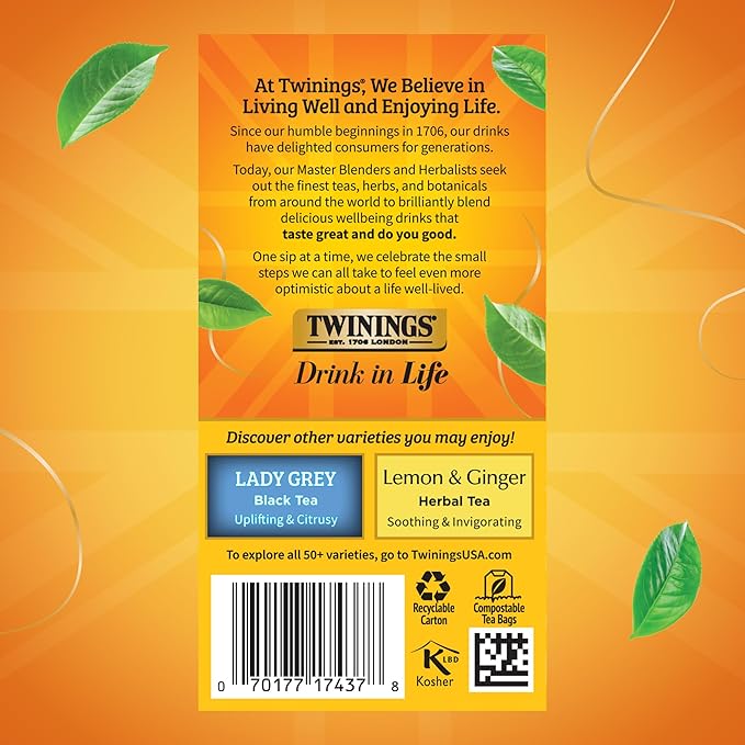 Twinings Earl Grey Extra Strong Black Tea Individually Wrapped Bags, 20 Count (Pack of 1), Flavoured with Citrus and Bergamot, Caffeinated, Enjoy Hot or Iced, 20 Teabags