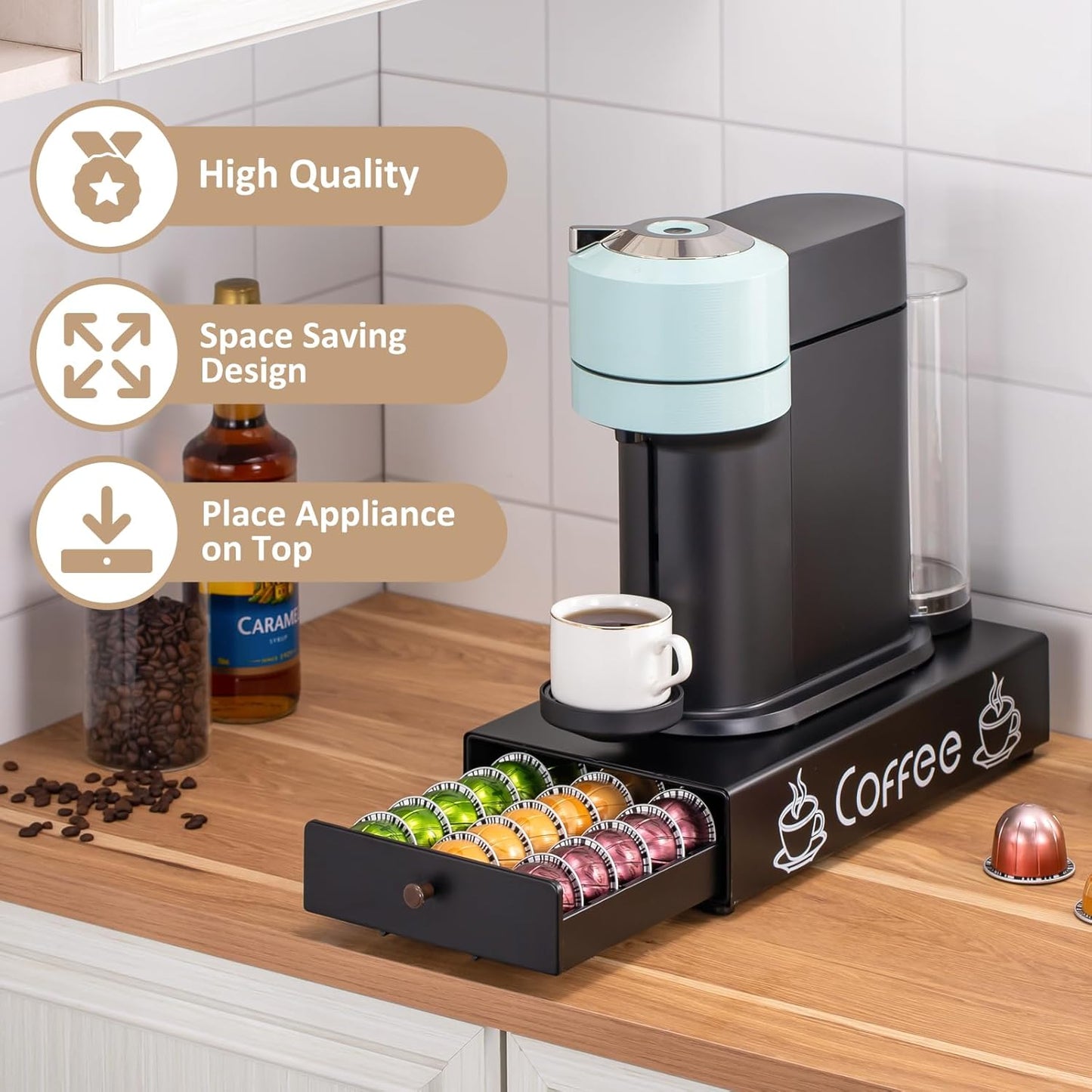 Rice rat Nespresso Pod Holder Pod Drawer Cabinet Pod Storage Rack For Counter,8.3'' Wide by 16.5'' Deep by 3.5'' High (30 Pods)