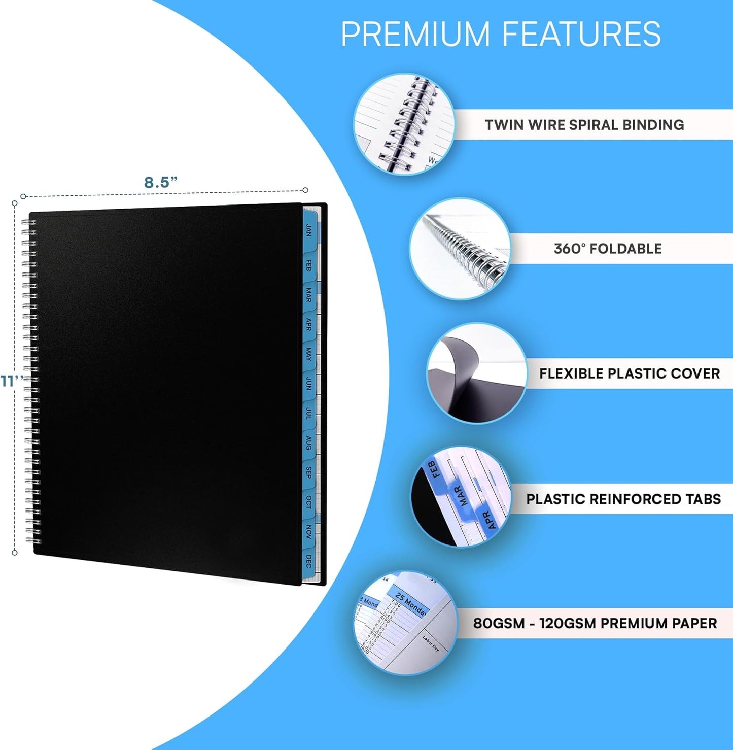 Ensight 2026 Appointment Book and Planner 8.5" x 11" Large Hourly Weekly Daily Schedule Book with Tabs, 30 Minute Time Slots, Blue Calendar Organizer Jan 2026–Dec 2026 Appointment Planner - Blue