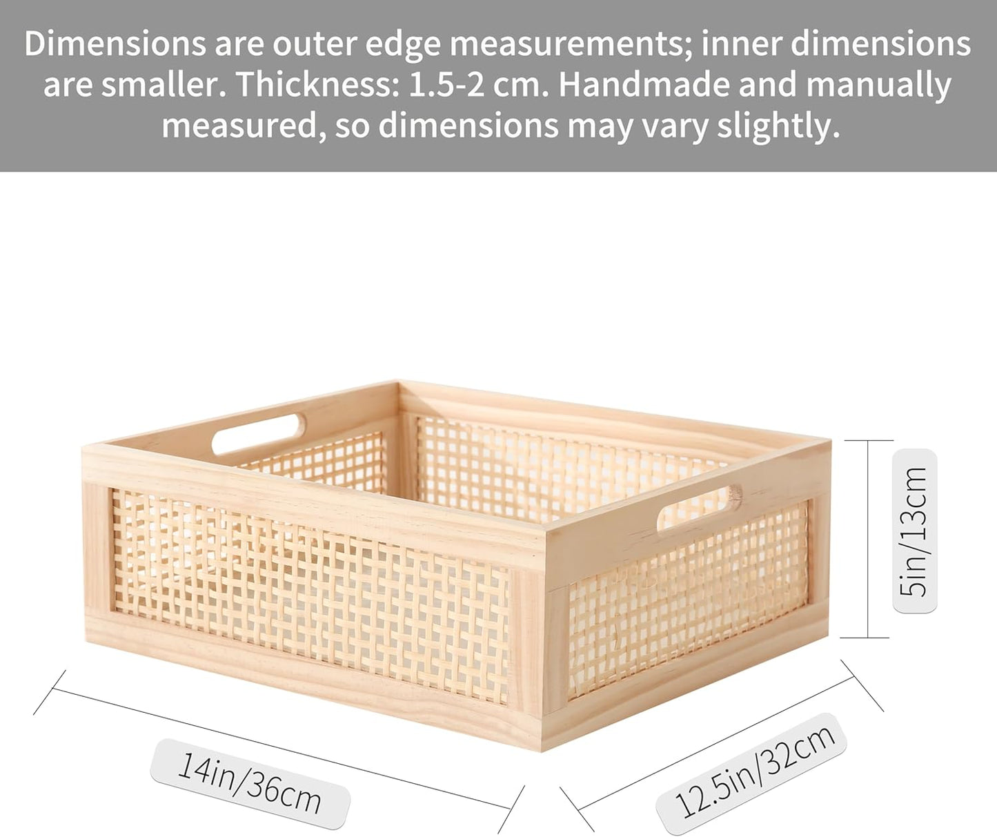 Rectangular Wood Storage Basket, Natural Pine and Bamboo – Fits 13’’ Cabinets, Eco-Friendly Organizer for Home Décor
