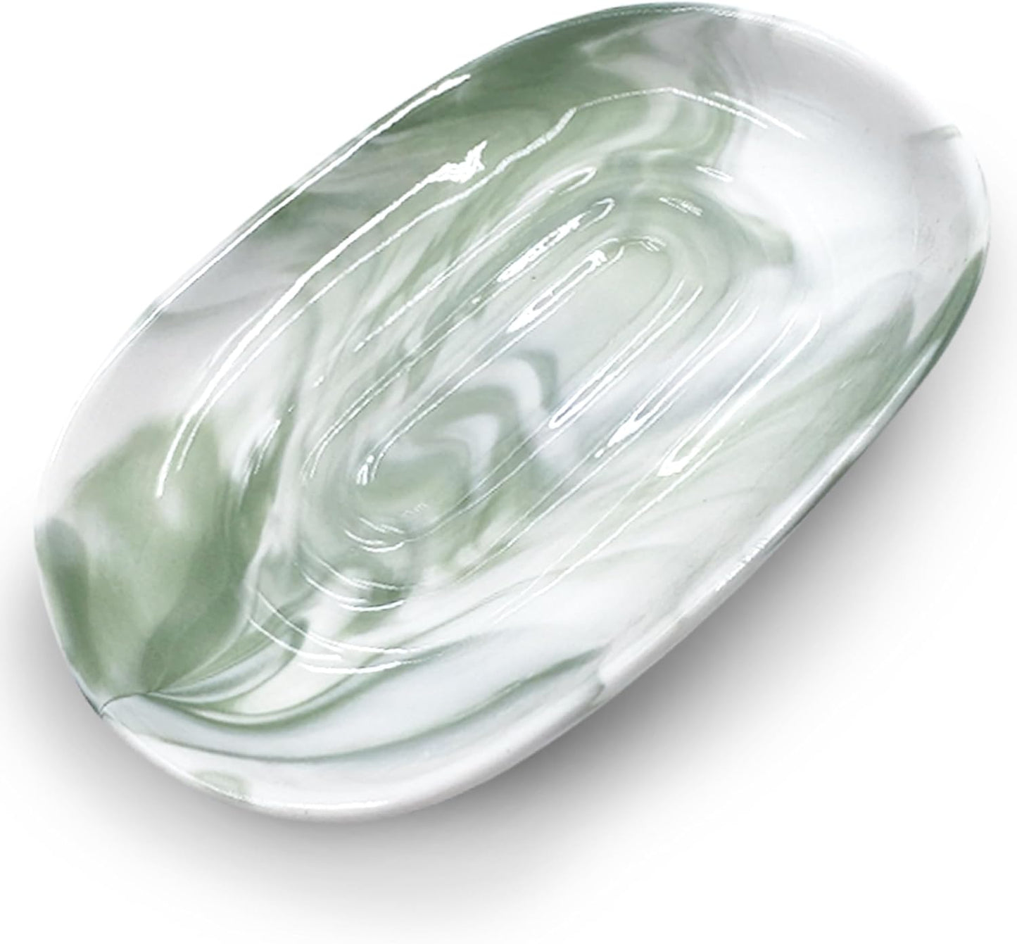 Soap Dish, Ceramic Soap Dish with Marble PatternShower, Soap Saver Tray for Bathroom, Kitchen Sink & Vanity, Multi-Use Holder for Jewelry, Rings, Keys (1 Pack, Green-White)