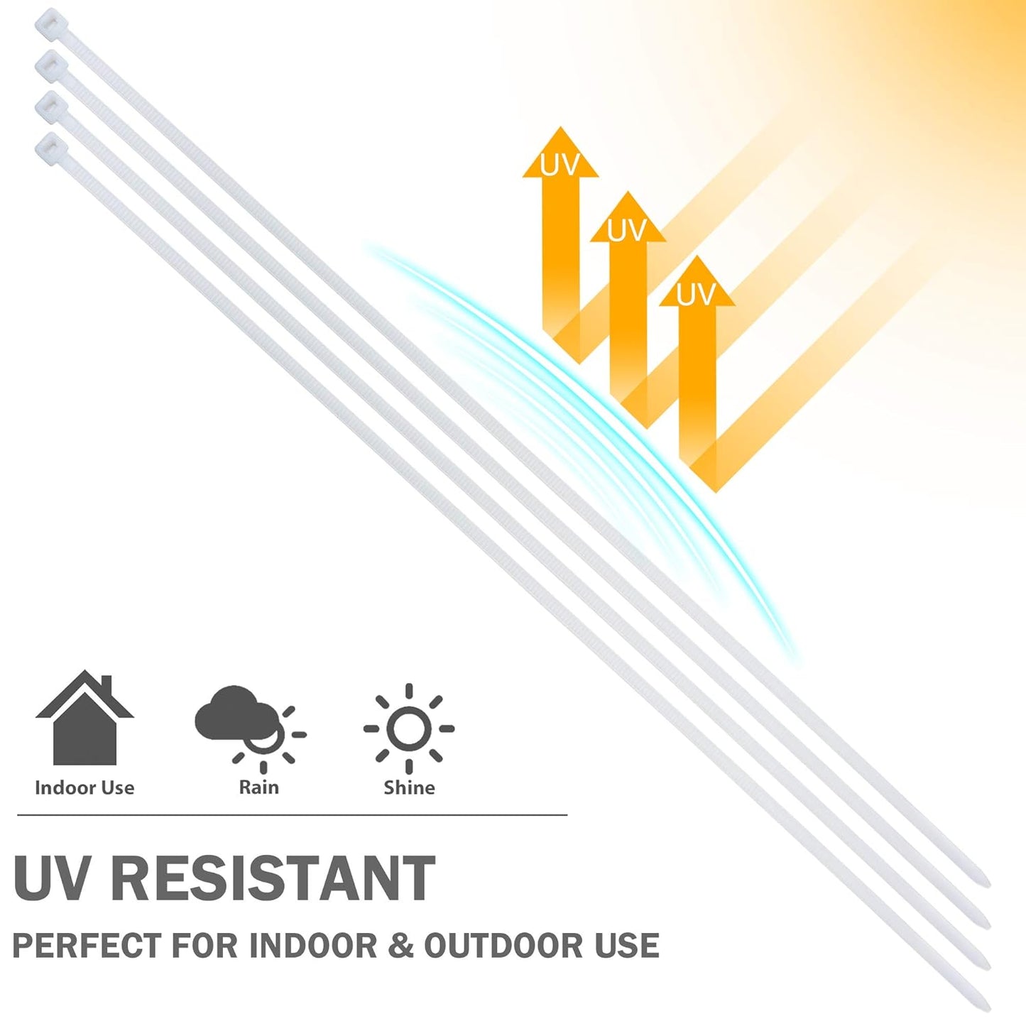 Bolt Dropper 15-Inch White Zip Cable Ties - Pack of 100 Heavy Duty Self-Locking Nylon Wire Ties - 120 lbs Tensile Strength for Indoor and Outdoor Use - Durable, UV and Temperature Resistant Zip Ties