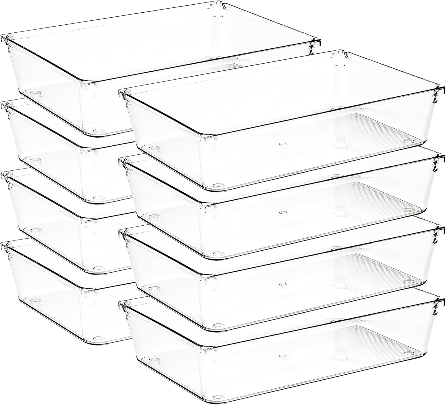 8 Pack Drawer Organizer - 6" X 9" Clear Acrylic Storage Bins with Non-Slip Pads, Versatile Desk Tray for Makeup, Jewelry, Kitchen, Bathroom, and Office Organization