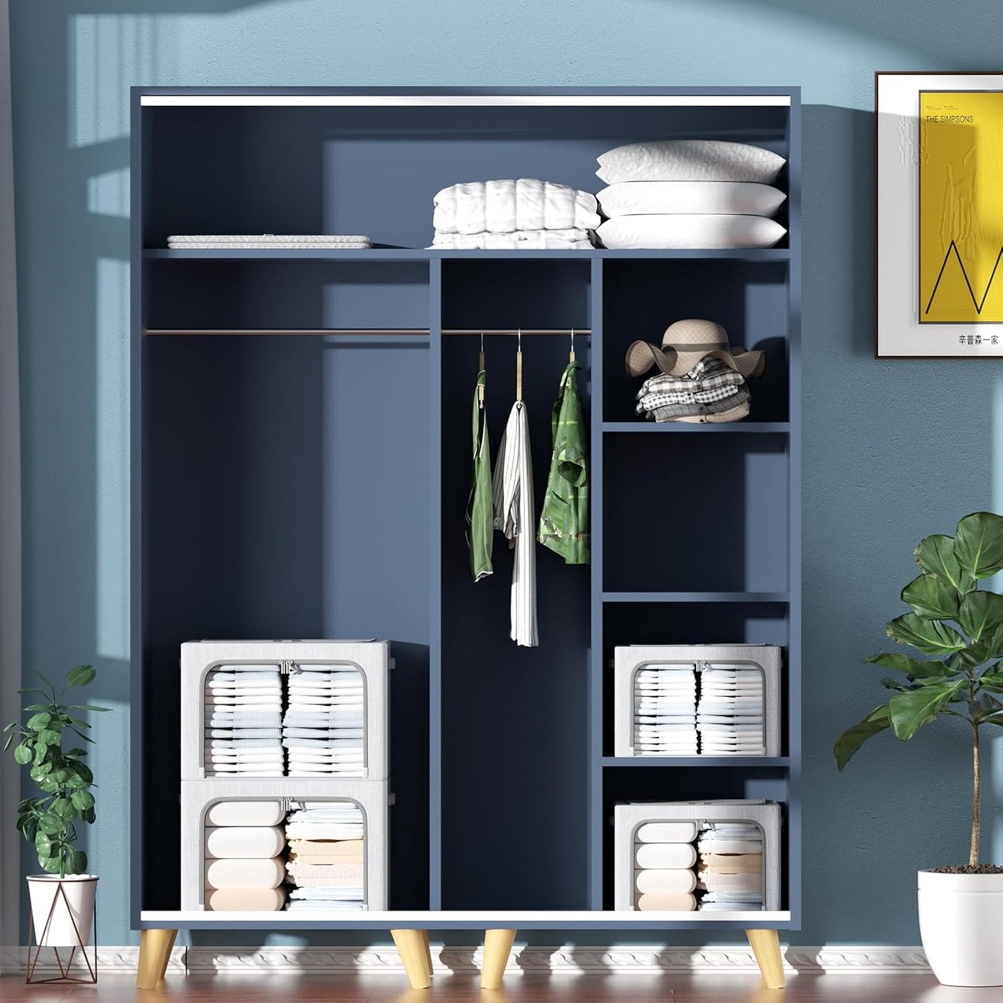 CYhom 3Pack Foldable Storage Bins - Frame Storage Box Linen Fabric Stackable Clothes Container Organizer with Clear Window & Carry Handles Large Capacity (Large-66L, Light Grey)