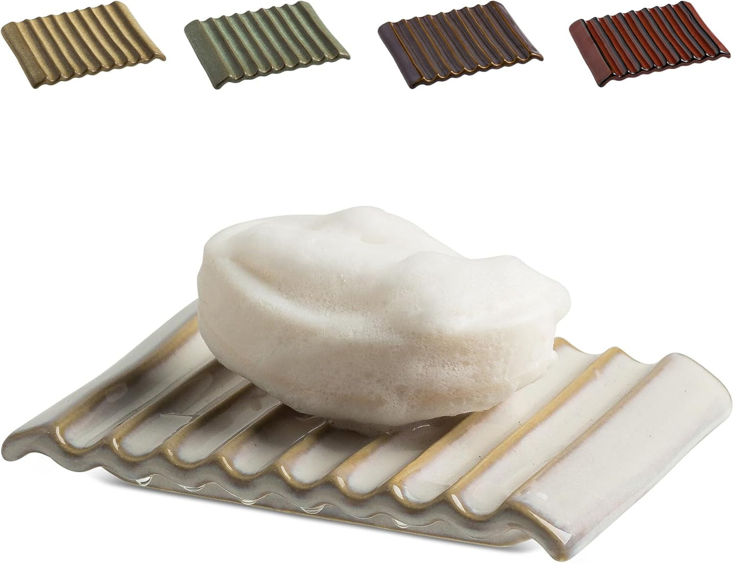 Soap Holder, Ceramic Bar Soap Dishes Soap Saver for Bathroom, Shower, Sink, Kitchen, Countertop, Bath Tub, Keep Soap Bars Dry, White