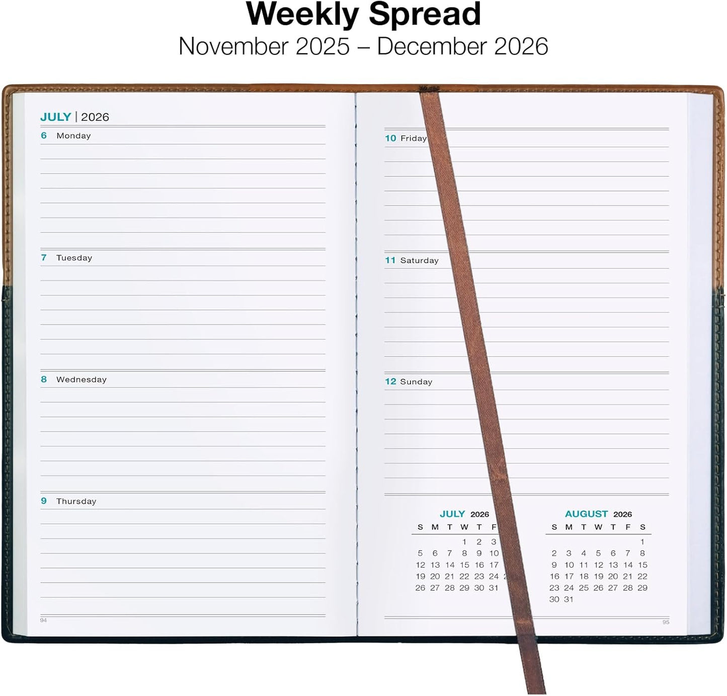 2026 Planner Calendar, 5"x8" : Includes 14 Months (November 2025 - December 2026) / 2026 Weekly Planner/Weekly Agenda/Monthly Calendar Organizer (Brown/Black)