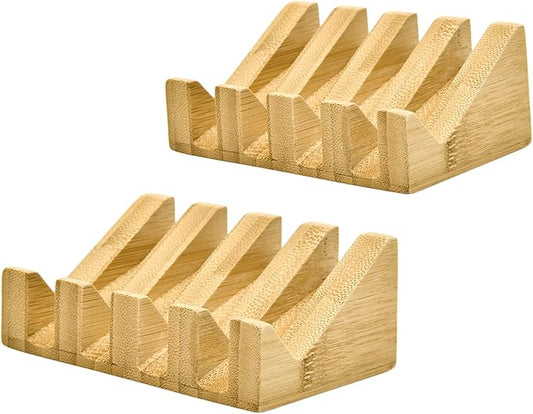 SUBEKYU Bamboo Soap Dish Self Draining Wooden Bar Soap Holder Soap Saver for Shower Slope Drainage Design with Waterproof Layer Wood Soap Dish for Bathroom and Kitchen，2PCS
