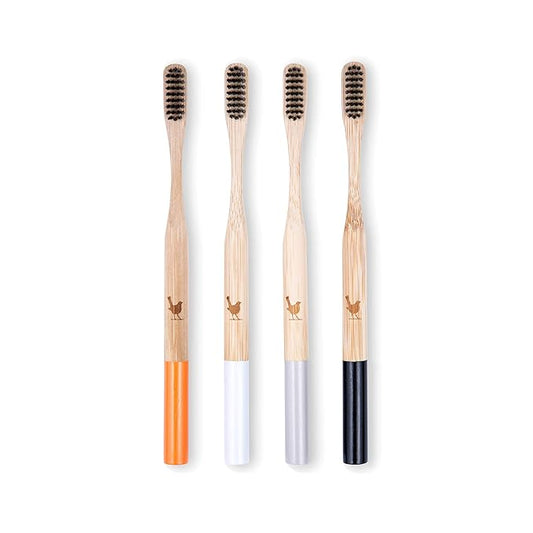 Bamboo Toothbrush with Soft Charcoal Infused Bristles, Set of 4