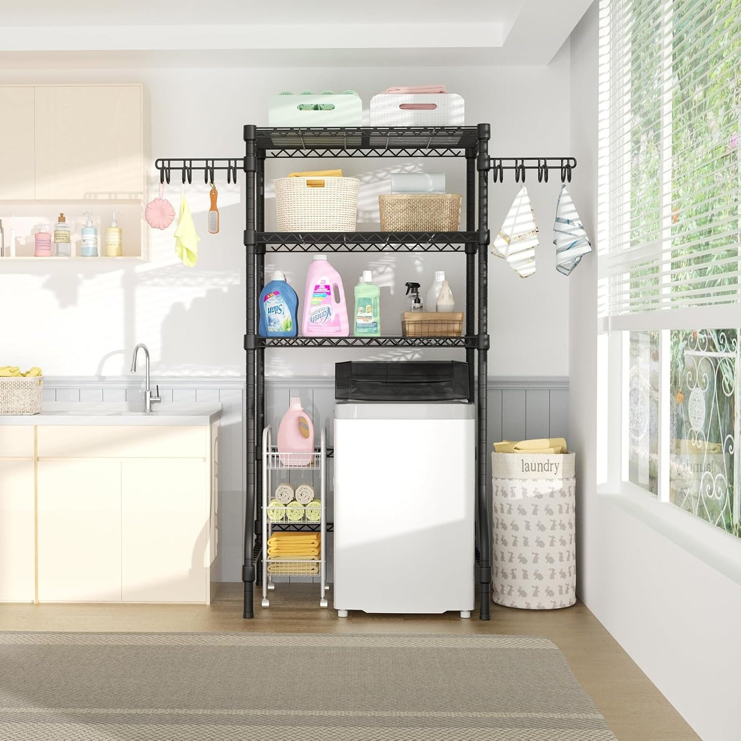 Ulif U8 Laundry Room Storage Organizer, Over The Washer and Dryer Storage Shelves for Laundry Organization, 35" W x 17.3" D x 76.2" H, Suit Washing Machine Width Within 32.6", Hold 304 lb, Black