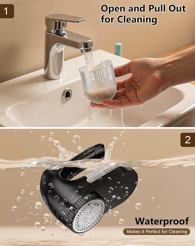 IPX6 Waterproof Washable Electric Fabric Shaver and Lint Remover, Rechargeable Sweater Defuzzer with 3 Free Extra Blades, Quickly and Effectively Remove Fluff,Fuzz,Bobbles for Clothes, Dark Black
