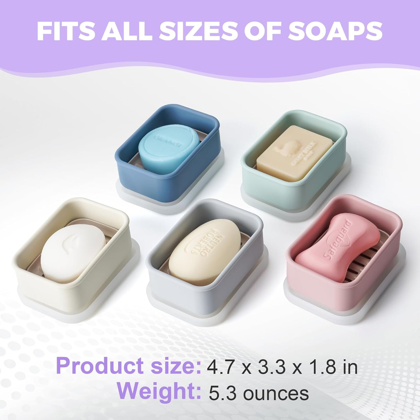 Compact Leakproof Travel Soap Case with Lid & Silicone Strap - Portable Draining Soap Bar Holder for Gym, Bathroom, Camping - Lightweight Silicone Soap Dish Container (Purple)