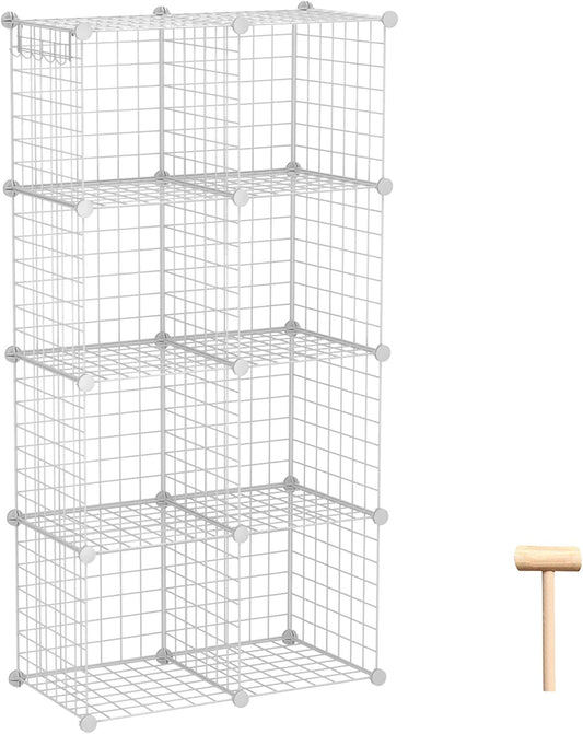 C&AHOME Wire Cube Storage, 8-Cube Organizer Metal C Grids Storage, Storage Bins Shelving, Modular Shelves, DIY Closet Cabinet Ideal for Living Room, Home, Office 24.8" L x 12.4" W x 48.4" H White