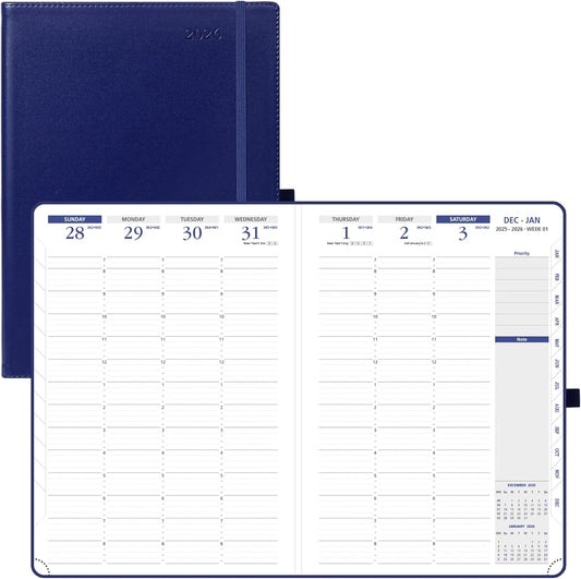 POPRUN 2026 Weekly Planner (A4 Size-8.25'' x 11.75''), 15-Minute Appointment Book (Jan 2026-Dec 2026) with Monthly Tabs, Inner Pockets, Pen Holder, PU Leather Softcover, 100GSM - Night Sky Navy Blue