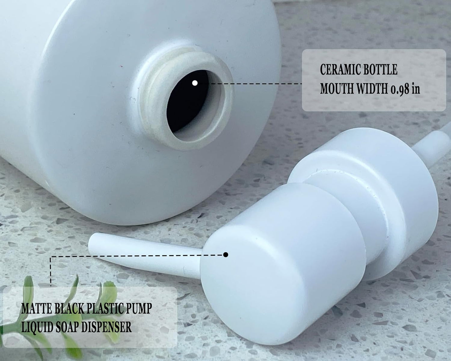 Ceramic Hand Soap Dispenser with Plastic Pump - Simple Style, White Cylindrical Soap Dispenser for Bathroom and Kitchen