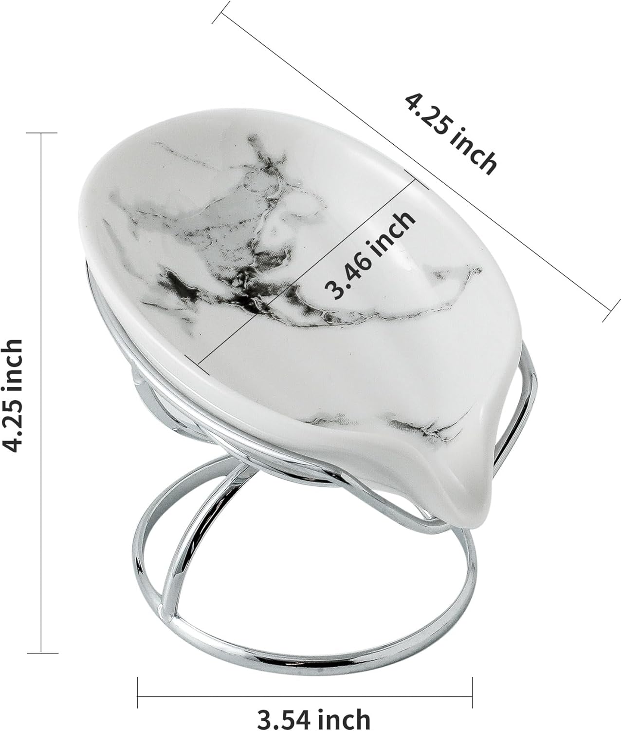 Leaf-Shaped Soap Dish – Premium Ceramic Soap Bar Holder with Self-Drainage System – Bar Soap Holder for Shower, Bathroom Sink, Kitchen – Waterfall Soap Dish with Stainless Steel Stand (SLIVER)