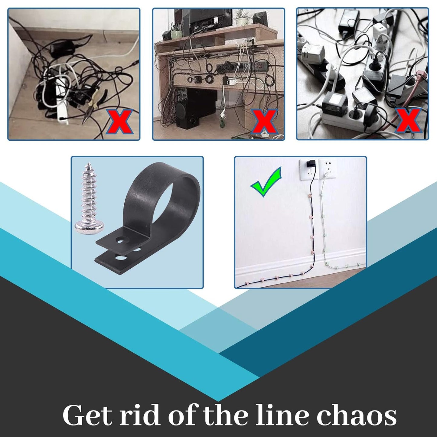 Glarks 60Pcs 1 Inch Black Nylon Screw Mounting R-Type Cable Clip Wire Clamp with 60Pcs Screws for Wire, Cable, Conduit and Cable Conduit Kit (Black)