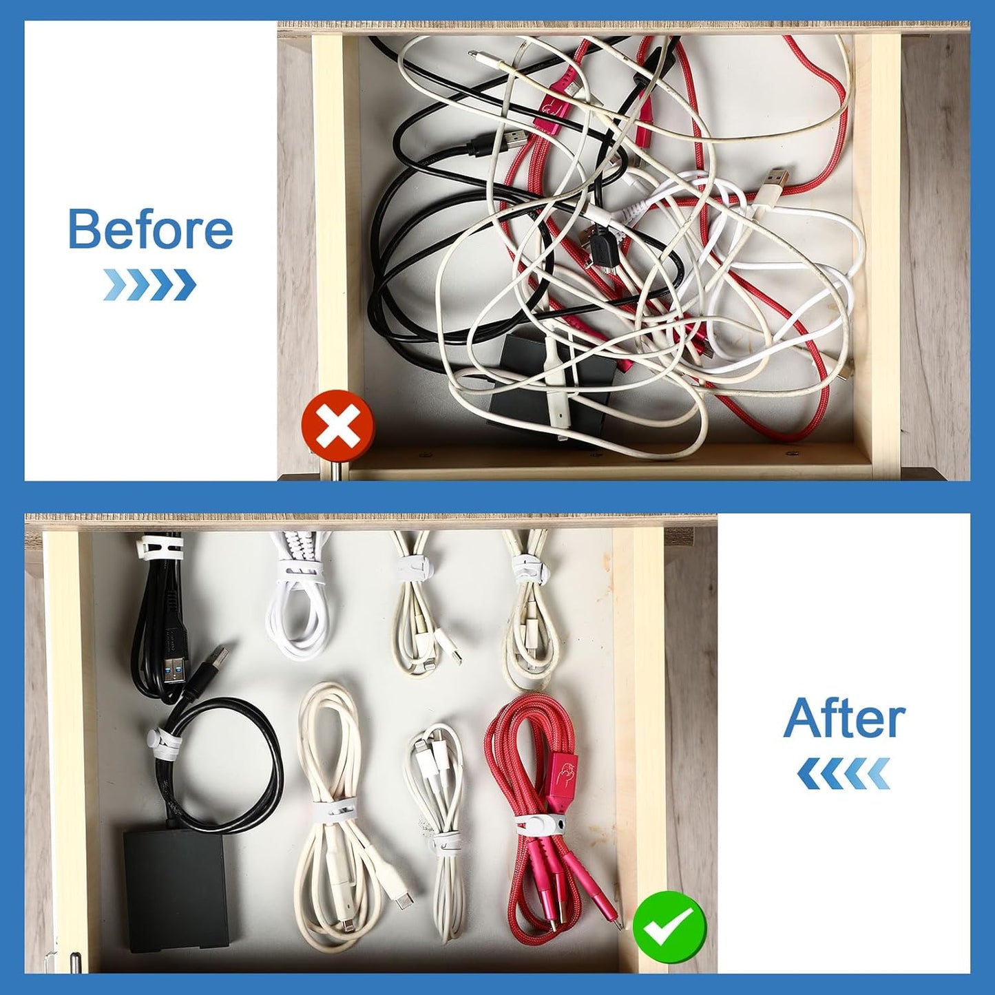 42 Pcs Silicone Cable Ties Reusable Cord Straps Multipurpose Elastic Cable Organizer for Bundling Fastening Earphone Phone Charger Home Office School, 3.15 Inch (White)