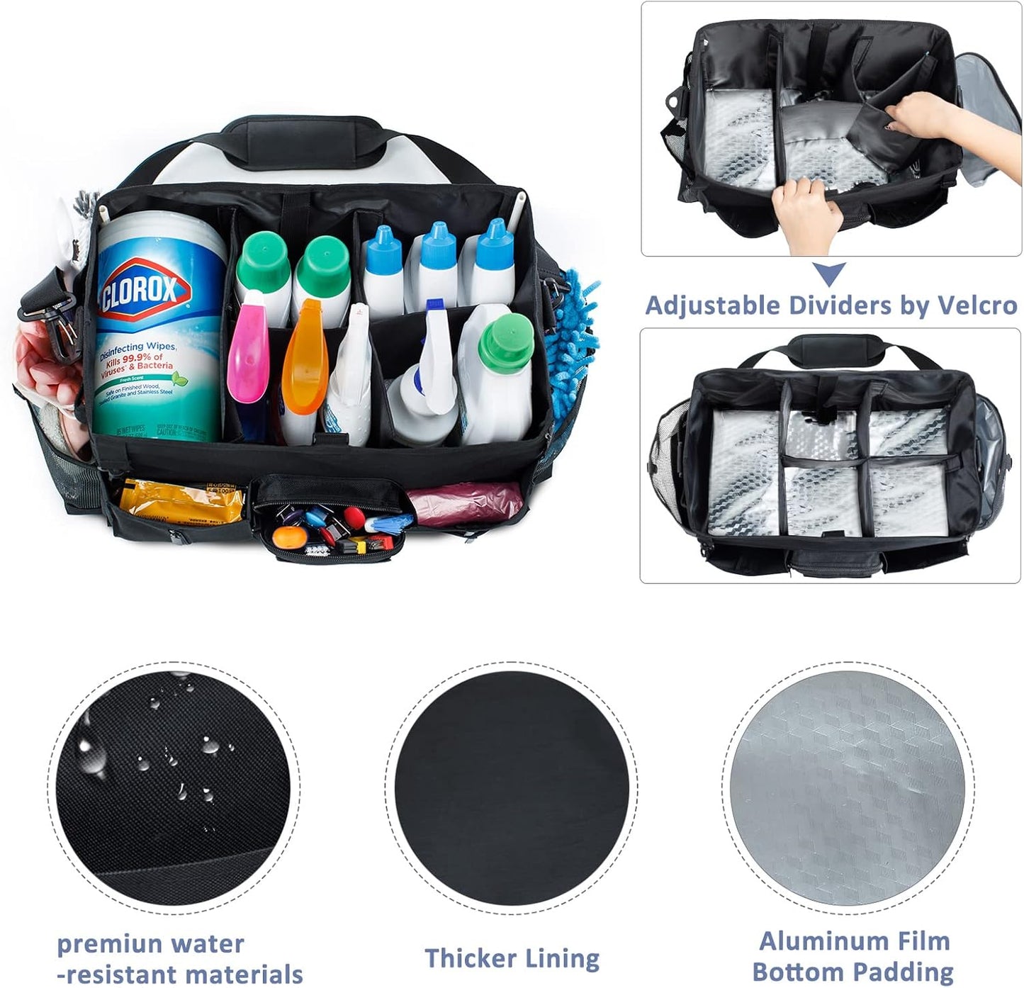 Large Cleaning Supplies Organizer-Cleaning Caddy Organizer With Handles & Shoulder Strap-Cleaning Bags for Cleaning Suppliers-Housekeepers Wearable Cleaning Tote Upgraded