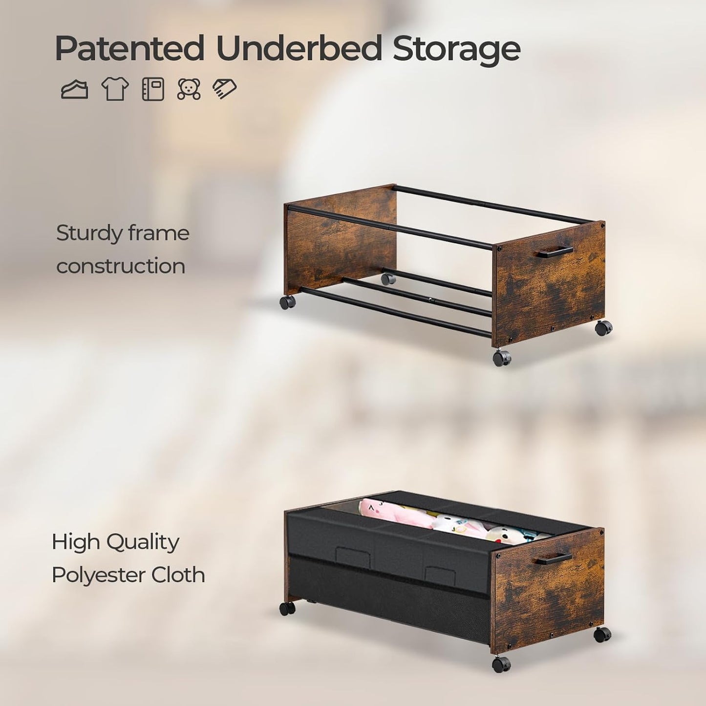 Under Bed Storage with Wheels, Under Bed Storage Containers, UnderBed Drawers with Metal Frame, for Clothes Shoes Blanket