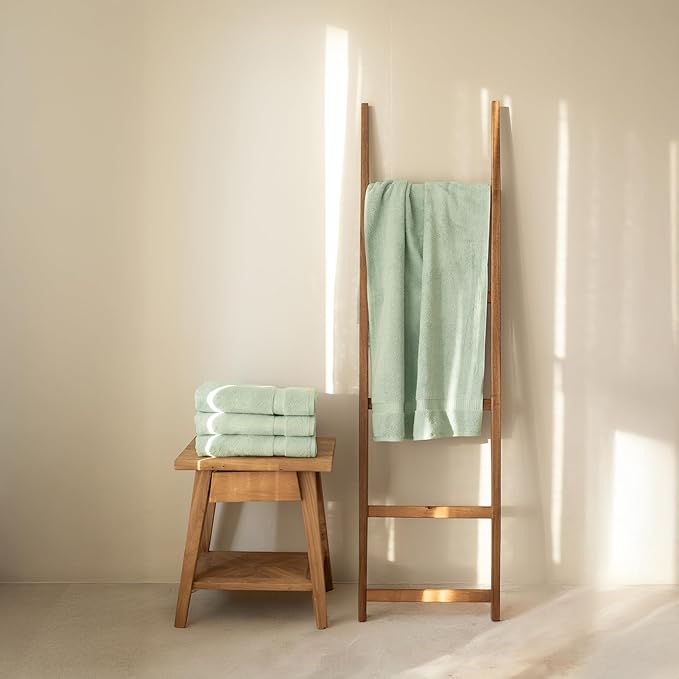 SALBAKOS 100% Turkish Cotton Bath Towel Set of 4 27x54 inch | Heirloom Quality | Hotel & Spa Collection | Soft, Absorbent, Long Lasting Bath Towels | Made in Turkey (Seafoam Green, 4 Bath Towels)