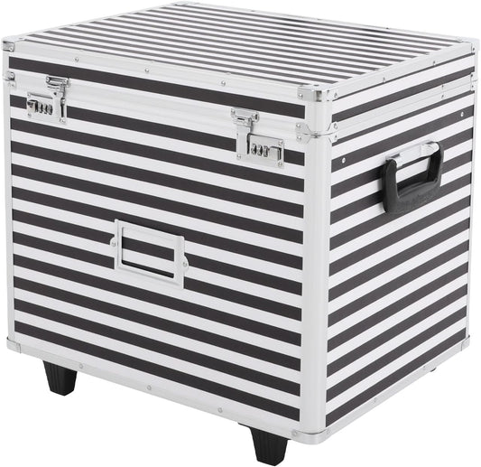 Mobile Business Case, Locking Mobile Storage File Box with Telescopic Handle, Rolling File Box Metal, 19.2 x 15 x 16 Inches, Portable Files Storage Organizer for Office Home School (Striped Pattern)