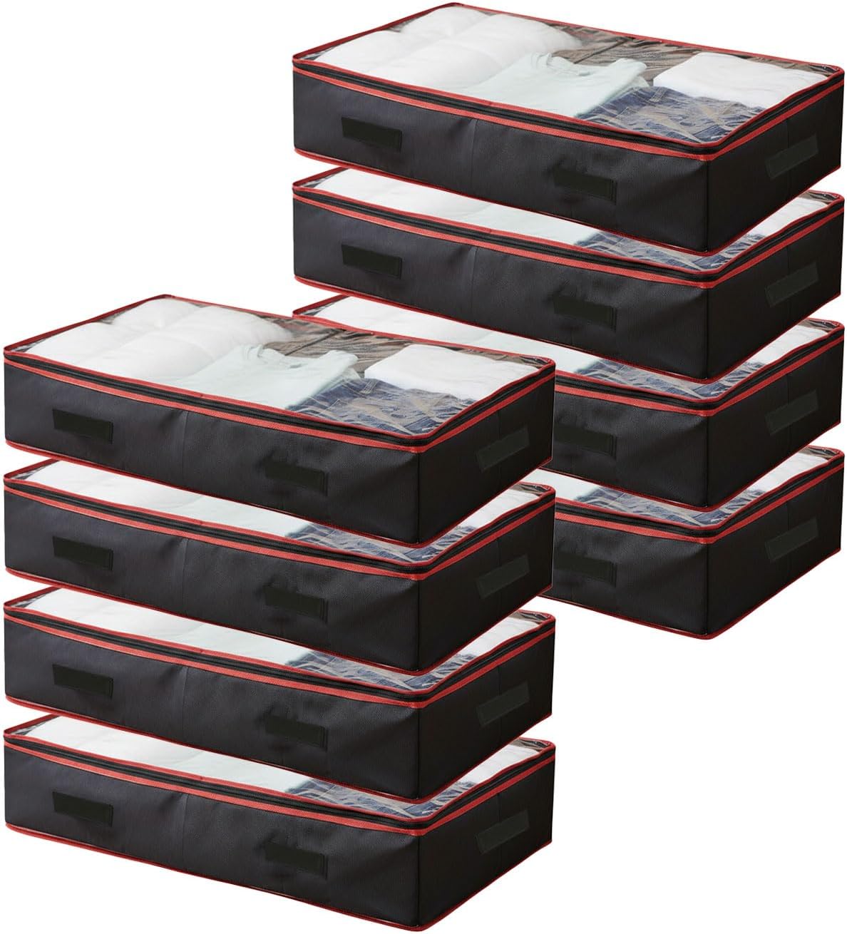 6 Inches Under Bed Storage Containers | Pack of 8 Underbed storage drawers with Durable Handles, Large Capacity, Dual Zipper & Clear Window For Clothing, Bedding, Blankets, Towels, Sweaters