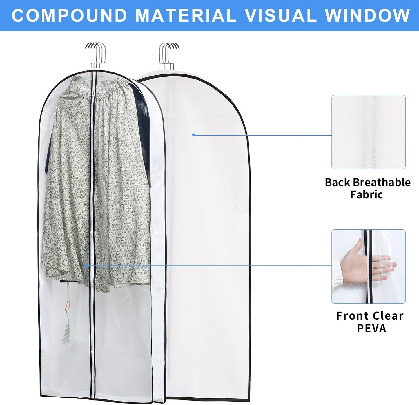 Hanging Clothes Storage with 4" Gusseted Garment Covers (Set of 6) - Clear Suit, Gown, Long Coat, Dress Protectors for Closet - 24"x 50"x 4" / 6 Pack