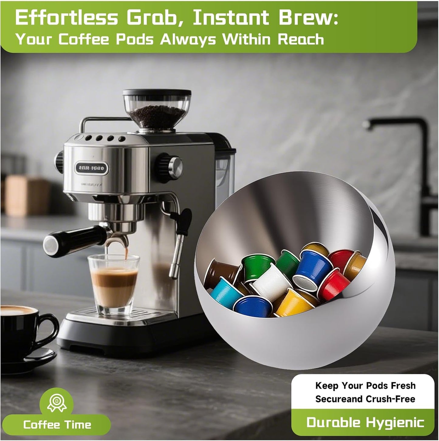 Large Capacity Coffee Pod Holder – Stainless Steel Pod Organizer and Holder | Stylish Coffee Bar Accessories & Countertop Storage (Silver, L)