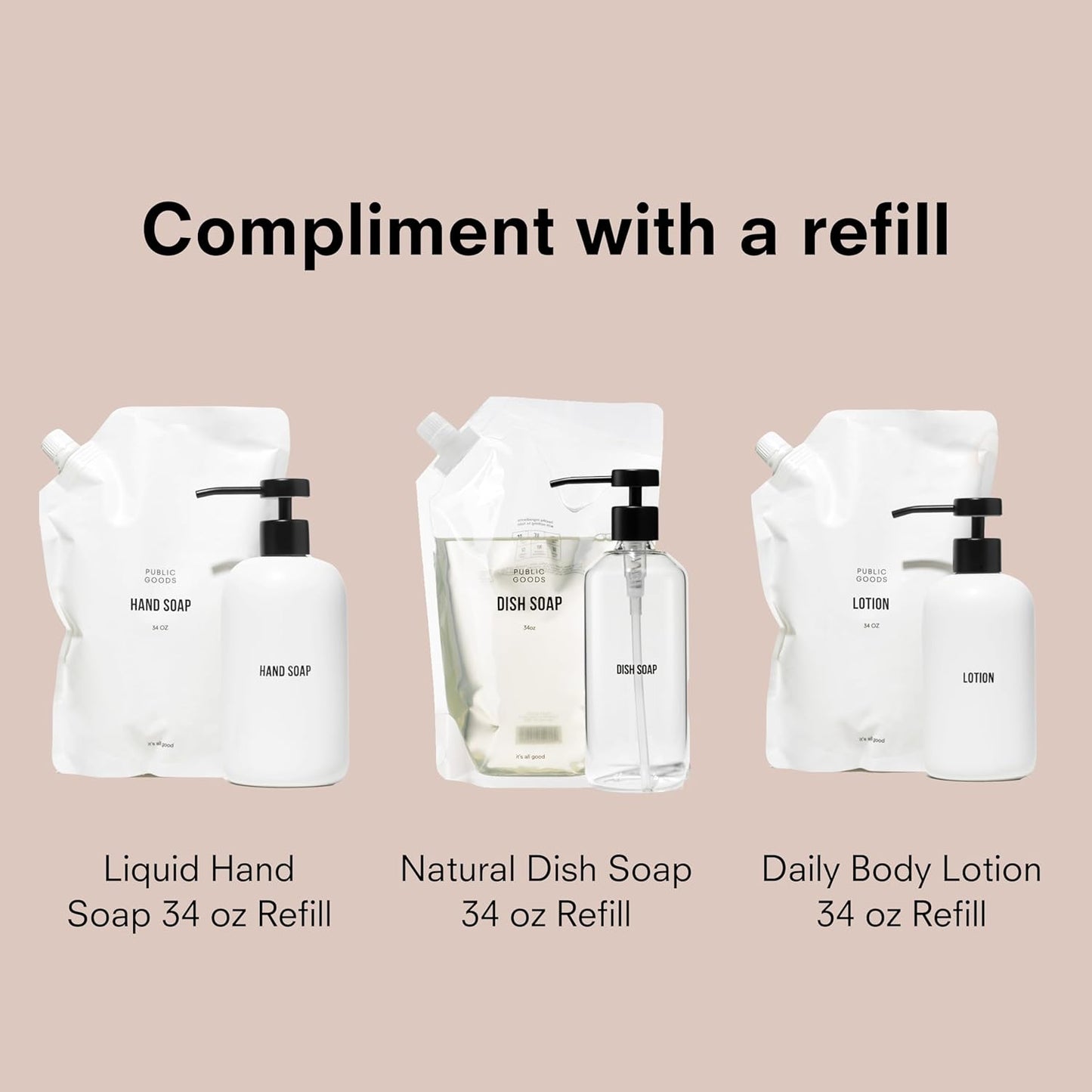 Public Goods Glass Dish Soap Dispenser Pump for Kitchen Sink | Liquid Dish Soap Refill Bottle | Made with Clear Borosilicate Glass and Black Stainless Steel | 16 Oz Dispenser