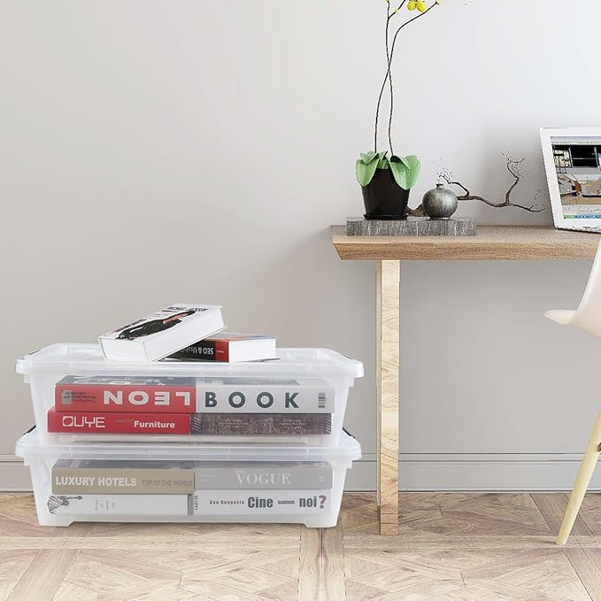 Gloreen 3-Packs Plastic Underbed Storage Bins with Lids, 40 Quart Latch Storage Box