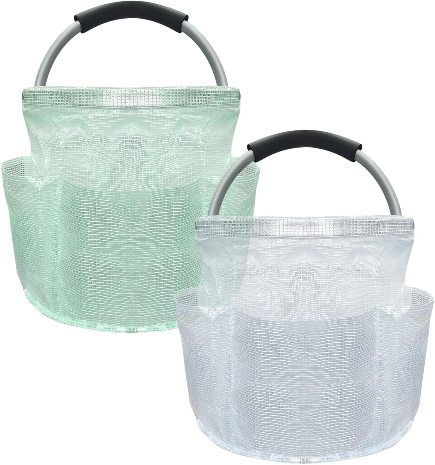 2Pack Portable Cleaning Caddy for Cleaning Supplies, 17L Household Tool Bucket Organizer for Men, Large Cleaning Basket in PVC Resin for Family, Garden, Transparent + Green