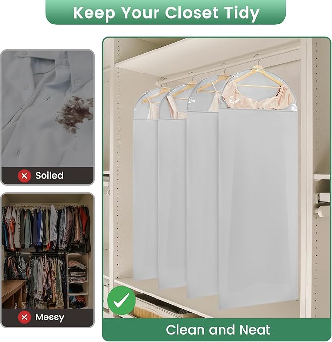 66 Inch Garment Bags for Hanging Clothes - Long Dress Bags for Gowms Closet Wardrobe Storage Travel - 4 Pack