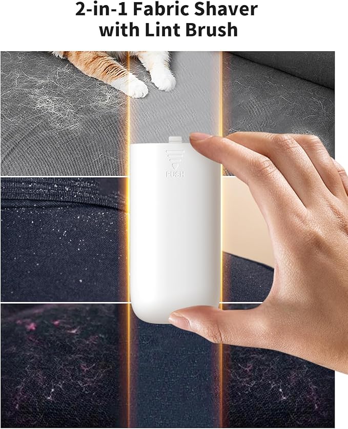 Fabric Shaver, 𝟮 𝗶𝗻 𝟭 Rechargeable Lint Remover with Brush, Large Sweater Shaver with Digital Display, 3 Speeds Lint Shaver, 6-Leaf Blades Lint Remover for Clothes, Sofa, Bedding, White