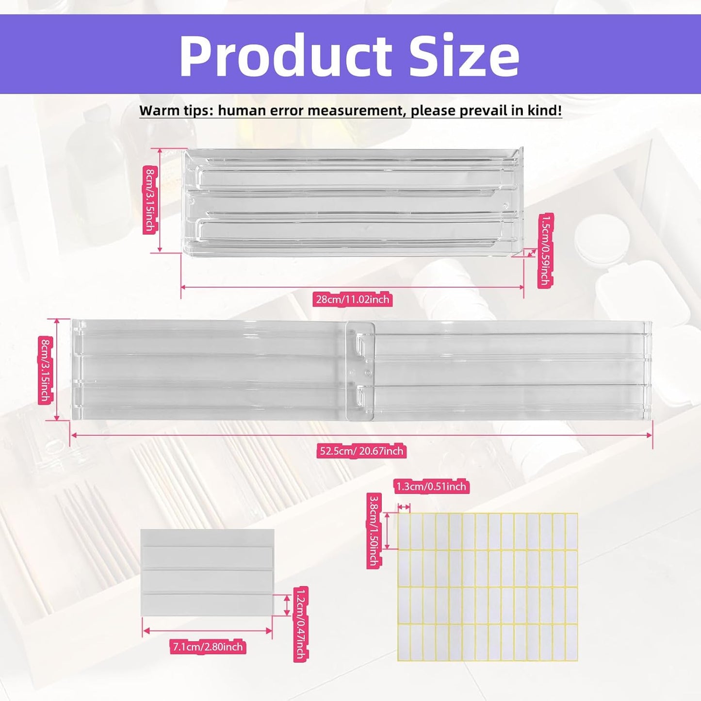 4 pcs Invisible Drawer Divider 10-20'' Adjustable Drawers Organizers for Kitchen Utensils, Bedroom, Dresser, Office Organization and Storage